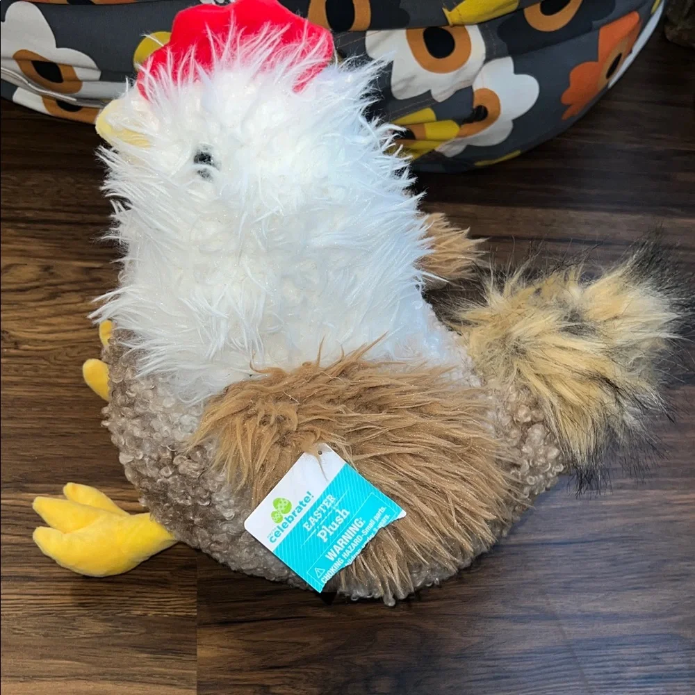 Plush Chicken Bird Toy - White, Brown, Yellow
